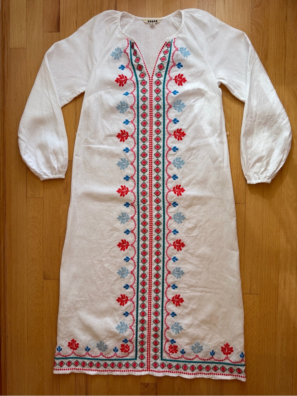 Boden White Maxi Dress with Pink & Blue Embroidery - Picture 5 of 15